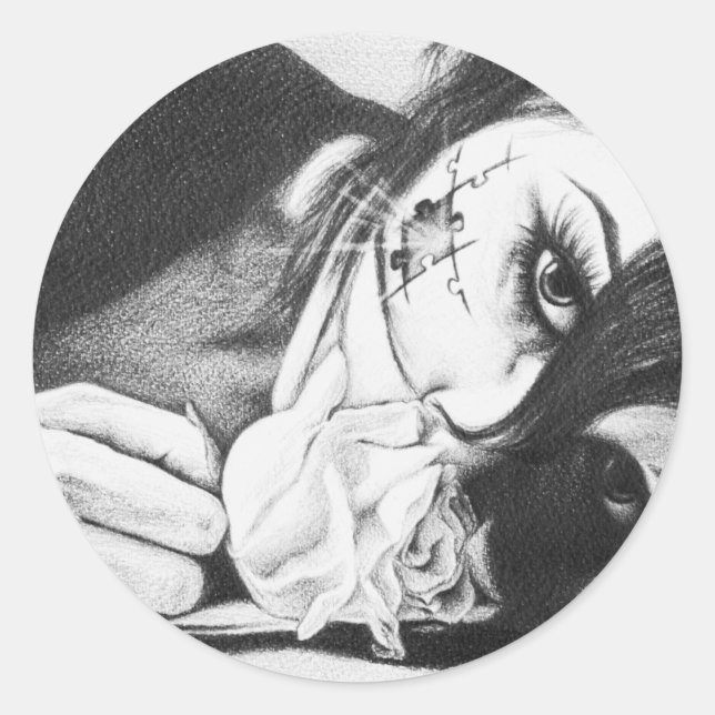 Adesivo Redondo Garota chorando com arte de desenho surreal rosa (Frente)