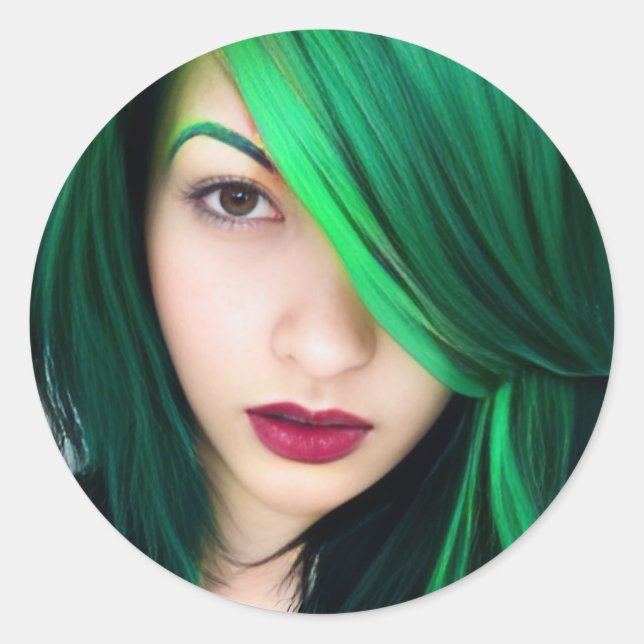 Adesivo Redondo Garota com cabelo verde (Frente)