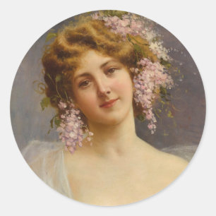 Adesivo Redondo Garota com Lilases, Aquiles Beltrame Art