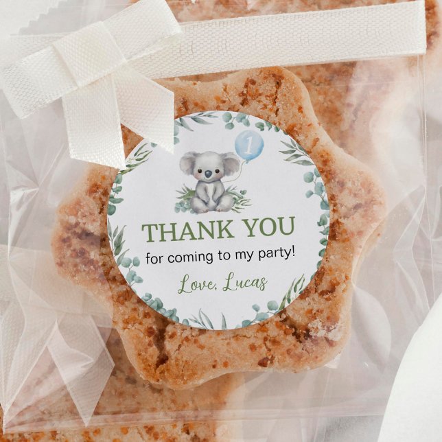 Adesivo Redondo Garota Cute Koala Greenery Aniversário (Criador carregado)