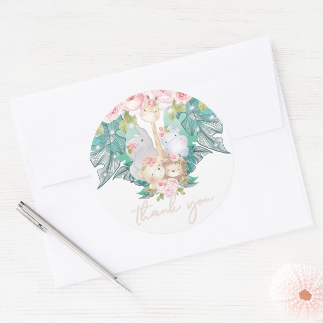 Adesivo Redondo Garota da Selva de Aniversário Obrigado (Envelope)