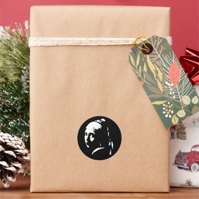 Adesivo Redondo Garota de abstrato com brinco de pérolas (Feriado)