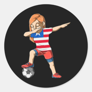 Adesivo Redondo Garota de futebol Dabbing Libéria Camisa Liberiana