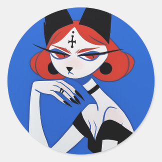 Adesivo Redondo Garota de Gato