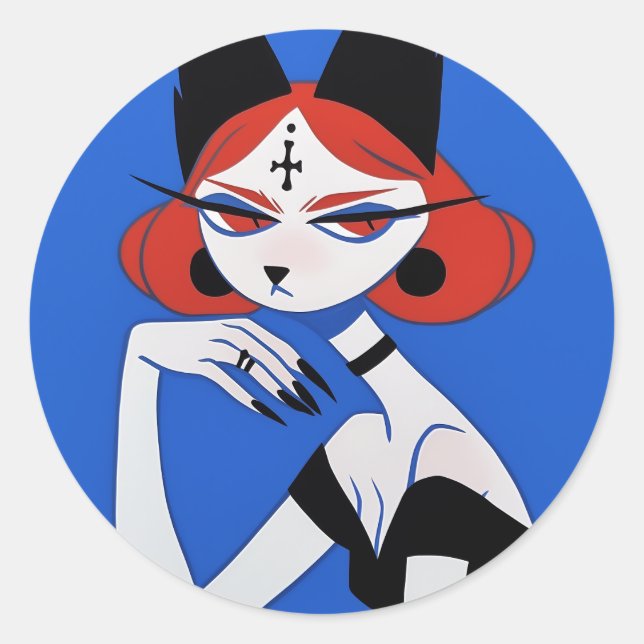 Adesivo Redondo Garota de Gato (Frente)