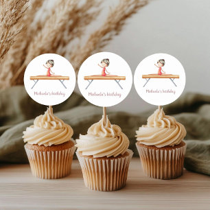 Adesivo Redondo Garota de ginástica em anos cor-de-rosa e brancos