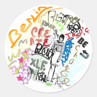 Adesivo Redondo Garota de Grafite de Berlim