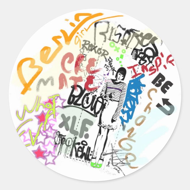 Adesivo Redondo Garota de Grafite de Berlim (Frente)