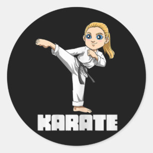 Adesivo Redondo Garota de Karate - Garota de Artes Marciais Japone