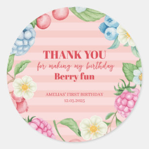 Adesivo Redondo Garota de morango primeiro aniversario Berry Sweet