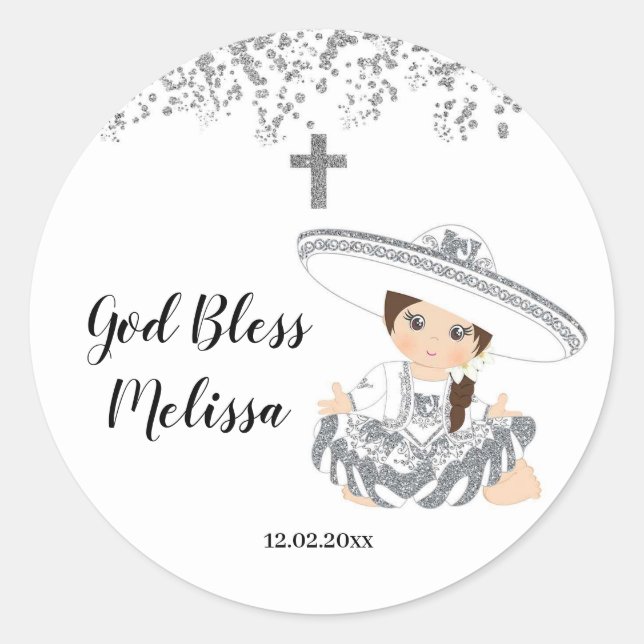 Adesivo Redondo Garota de Prata Mexicana Charra Baptism Sticker (Frente)