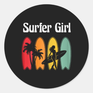 Adesivo Redondo Garota de Surfe Prancha de Surfe Mulheres Retro