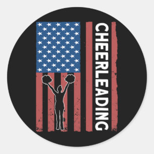 Adesivo Redondo Garota de Torcida Bandeira dos EUA Cheerleading 