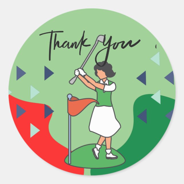 Adesivo Redondo Garota do Golfe Mulher Golfe Obrigado (Frente)