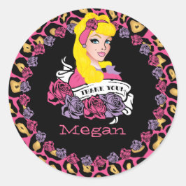 Adesivo Redondo Garota do Pin-up, Rock-a-Billy, Obrigado Stickers