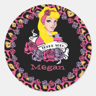 Adesivo Redondo Garota do Pin-up, Rock-a-Billy, Obrigado Stickers