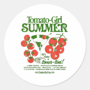 Adesivo Redondo Garota do Tomate Verão Tomate Fruta Fresca Estétic