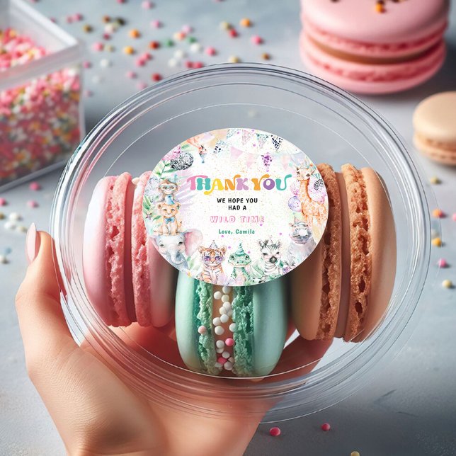 Adesivo Redondo Garota dos Animais Selvagens Obrigado (Criador carregado)