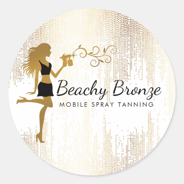 Adesivo Redondo Garota Dourada Bronze Chuva Padrão Pulverização (Frente)