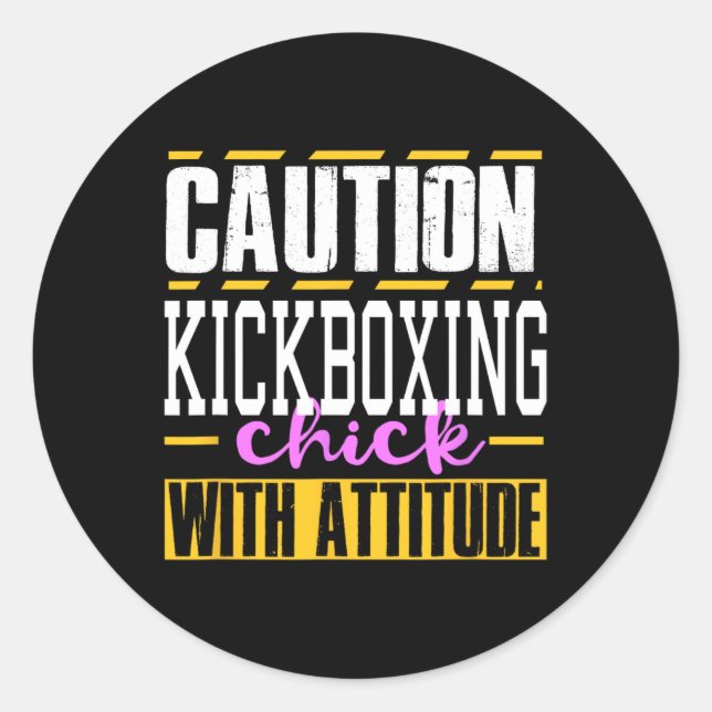 Adesivo Redondo Garota Engraçada de Kickboxing com Atitude Mulhere (Frente)