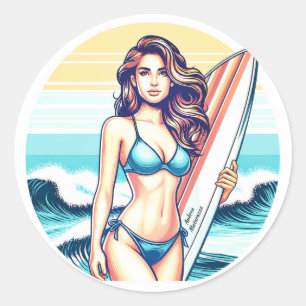 Adesivo Redondo Garota Esporte & Surfe