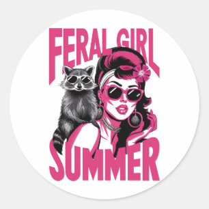 Adesivo Redondo Garota Feral Vintage Verão Opossum Raccoon Diverti