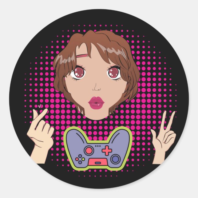 Adesivo Redondo garota gamer (Frente)