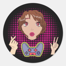 Adesivo Redondo garota gamer