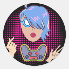 Adesivo Redondo garota gamer