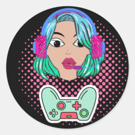 Adesivo Redondo garota gamer