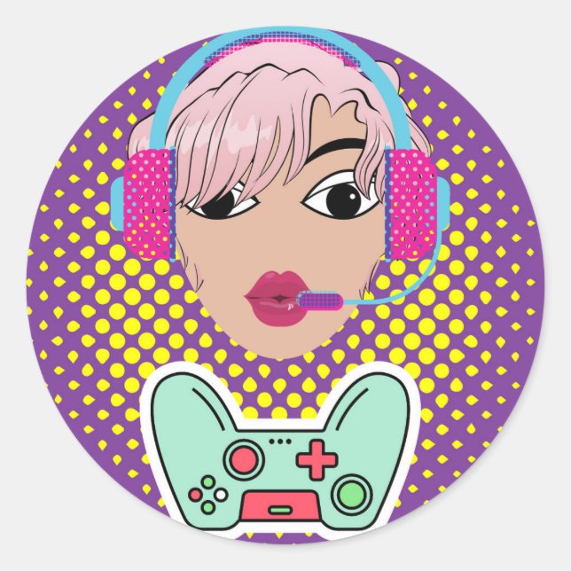 Adesivo Redondo garota gamer (Frente)