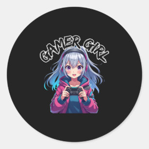 Adesivo Redondo Garota Gamer Jogos Anime Vídeo Game Fofas Mulheres
