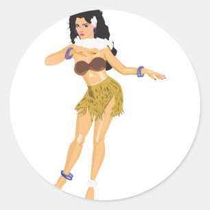 Adesivo Redondo Garota Hula