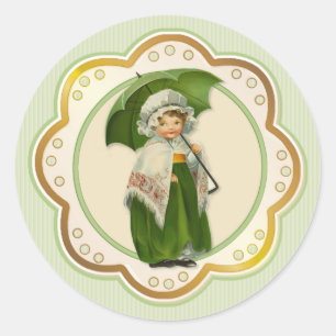 Adesivo Redondo Garota Irlandesa do Guarda-Chuva Antigo Irlandês