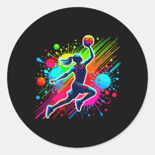 Adesivo Redondo Garota Jogadora de Basquete
