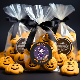 Adesivo Redondo Garota Kawaii bonita no Halloween de Pumpkins