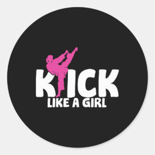 Adesivo Redondo Garota Kickboxer Lutadora Kickboxing Artes Marciai