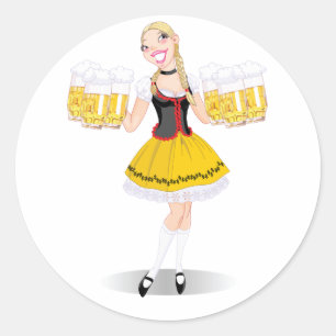 Adesivo Redondo Garota Loira de Cerveja Humorística do Oktoberfest