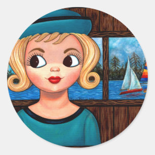 Adesivo Redondo Garota Marinheiro Cabeça Vase