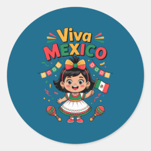 Adesivo Redondo garota mexicana viva mexico camiseta bandeira mexi