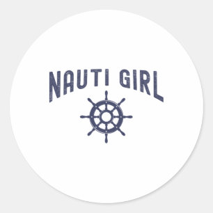 Adesivo Redondo Garota Nauti Design Engraçado de Barco para Mulher