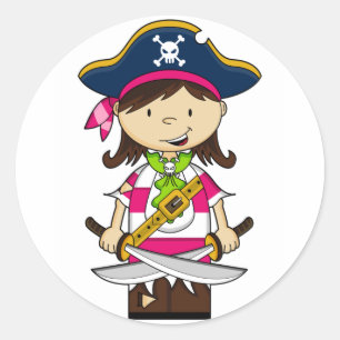 Adesivo Redondo Garota pirata, capitão Sticker