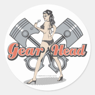 Adesivo Redondo Garota Rockabilly pinup com pistões