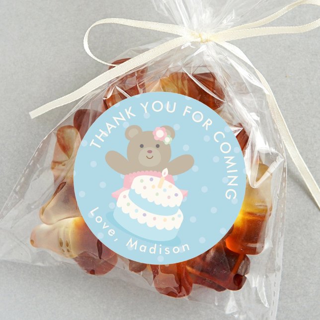 Adesivo Redondo Garota Rosa Ballerina Bear Cub Aniversário Obrigad (Criador carregado)