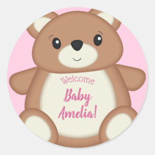 Adesivo Redondo Garota Rosa-Chá de fraldas-Urso