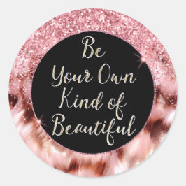 Adesivo Redondo Garota Rosa Glitzy Sparkle Dourada Zebra Glitter