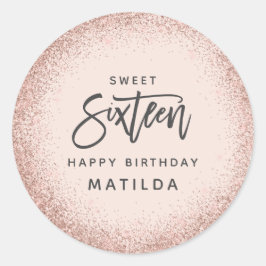 Adesivo Redondo Garota rosa rosa dourada reluzente 16 anos