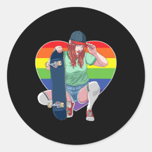 Adesivo Redondo Garota Skate Lesbiana Skateboarder Rai