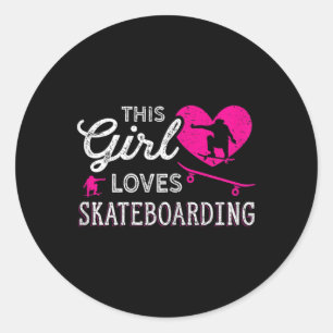 Adesivo Redondo Garota Skatista Vintage Skateboard - Mulher Skatis