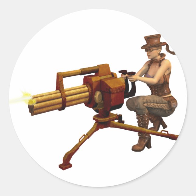 Adesivo Redondo Garota Steampunk com Arma (Frente)